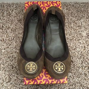 Tory Burch Mocha Suede Caroline Ballet Flats - 8